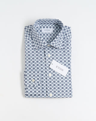 Eton Geometric Print Twill Slim Shirt Light Blue 258