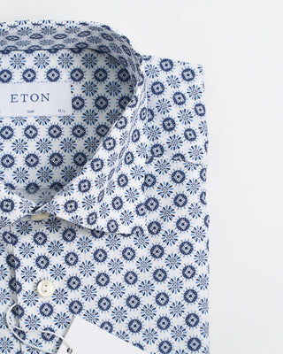 Eton Geometric Print Twill Slim Shirt Light Blue 260