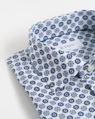 Eton Geometric Print Twill Slim Shirt Light Blue 261