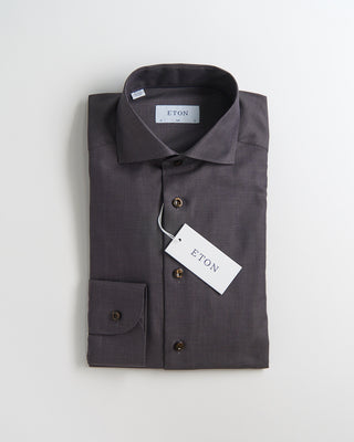 Eton Semi Solid Signature Dobby Slim Shirt Brown 0