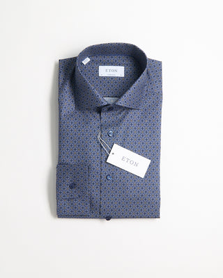 Eton Geometric Print Twill Contempoary Shirt Blue 2161