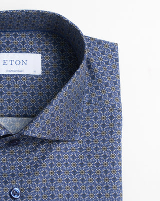 Eton Geometric Print Twill Contempoary Shirt Blue 2163