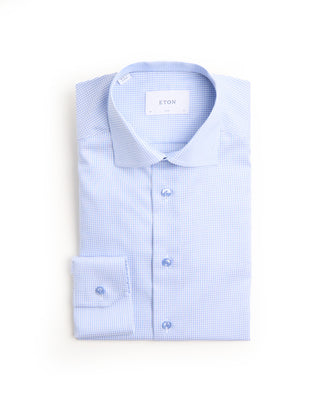 Eton Check Twill Slim Shirt Light Blue 1 6681