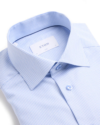 Eton Check Twill Slim Shirt Light Blue 2 6687
