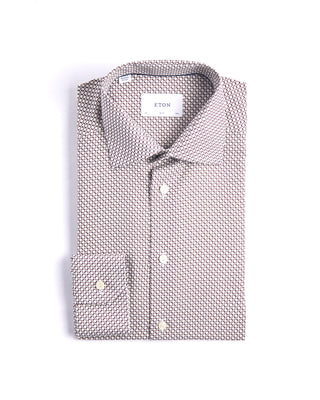 Eton Geometric Print Slim Shirt Burgundy 4 4231