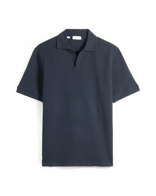 Eton Waffle Weave Johnny Collar Polo Navy 2 7226