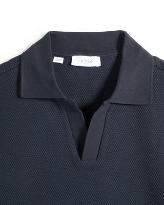 Eton Waffle Weave Johnny Collar Polo Navy 4 7224