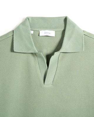 Eton Waffle Weave Johnny Collar Polo Sage 6 7233