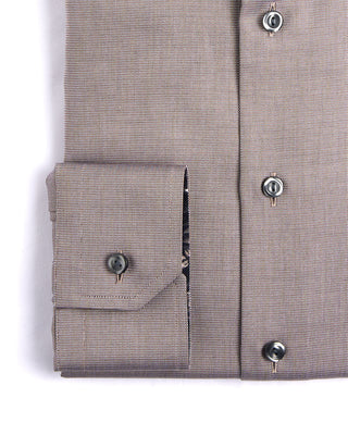 Eton Semi Solid Contemporary Shirt With Floral Trim Brown 3 4220