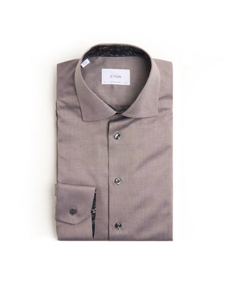 Eton Semi Solid Contemporary Shirt With Floral Trim Brown 4 6683