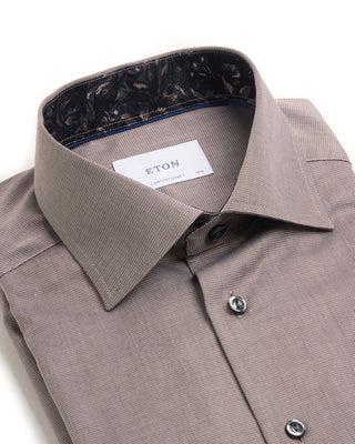 Eton Semi Solid Contemporary Shirt With Floral Trim Brown 5 6689