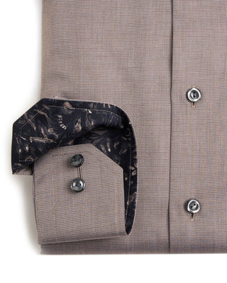 Eton Semi Solid Contemporary Shirt With Floral Trim Brown 7 6713