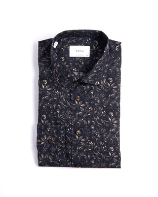 Eton Floral Twill Contemporary Shirt Navy 3 4225