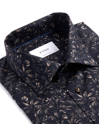Eton Floral Twill Contemporary Shirt Navy 4081