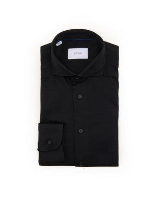 Eton Filo Di Scozia Knit Slim Shirt Black 1 7473