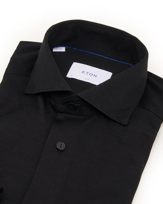 Eton Filo Di Scozia Knit Slim Shirt Black 2 7488