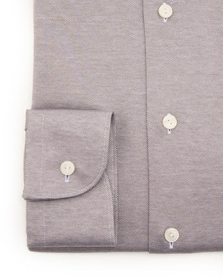 Eton Filo Di Scozia Knit Slim Shirt Taupe 2 7485