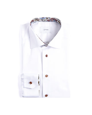 Eton Floral Effect Slim Fit Twill Shirt White 6 4173