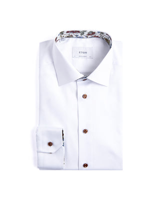 Eton Floral Effect Cut Away Twill Shirt Contemporary Fit White 4 4159