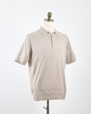 Eton Beige Cotton Linen Fine Knit Polo Shirt Beige 1753