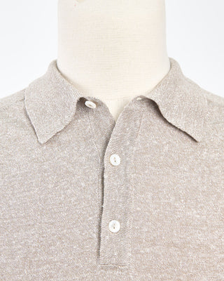 Eton Beige Cotton Linen Fine Knit Polo Shirt Beige 1758