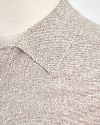 Eton Beige Cotton Linen Fine Knit Polo Shirt Beige 1759