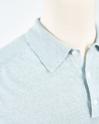 Eton Light Green Cotton Linen Fine Knit Polo Shirt Light Green 1752