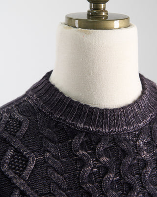 Arovescio Brushed, 5 Gauge, 100% Merino, Cable Knit Crewneck Sweater Purple 1754
