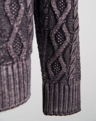 Arovescio Brushed, 5 Gauge, 100% Merino, Cable Knit Crewneck Sweater Purple 1755