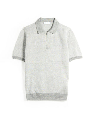 Gran Sasso Cotton  Linen Summer 1/4 Zip Polo Grey 1 7188