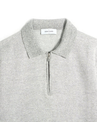 Gran Sasso Cotton  Linen Summer 1/4 Zip Polo Grey 2 7191