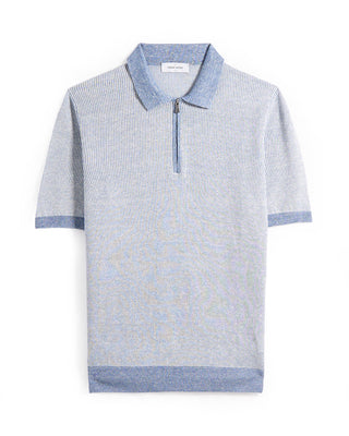 Gran Sasso Cotton  Linen Summer 1/4 Zip Polo Light Blue 3 8852
