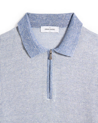 Gran Sasso Cotton  Linen Summer 1/4 Zip Polo Light Blue 4 8853