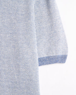 Gran Sasso Cotton  Linen Summer 1/4 Zip Polo Light Blue 5 8854