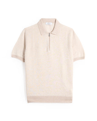 Gran Sasso Cotton  Linen Summer 1/4 Zip Polo Tan 3 8100