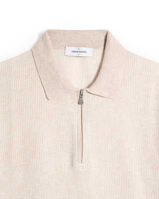 Gran Sasso Cotton  Linen Summer 1/4 Zip Polo Tan 4 8101