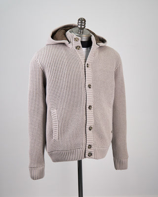 Popcorn Stitch Padded Hoodie Knit Jacket