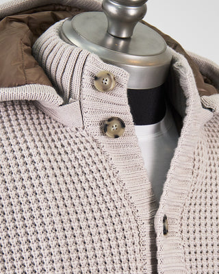 Popcorn Stitch Padded Hoodie Knit Jacket