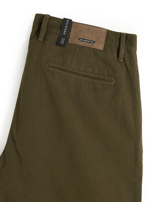 Alberto Textured Cotton Stretch Slim Fit Trousers Olive 2 8228