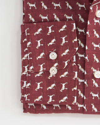 Emanuel Berg Modern Fit Stretch Poplin Dog Print Shirt Red  1