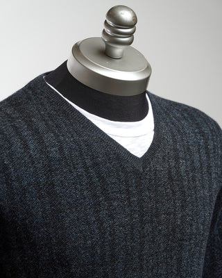 John Varvatos Long Sleeve Fine Guage Jacquard Knit Sweater Navy  3