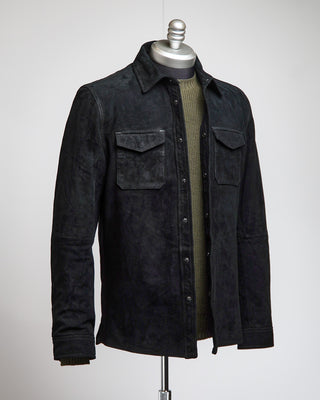 John Varvatos Izzy Leather Snap Shirt Jacket Black  8