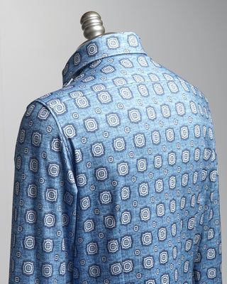 Emanuel Berg Medallion Print Modern 4Flex Stretch Knit Shirt Blue  1