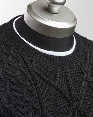 John Varvatos Long Sleeve Mixed Cable Crew Neck Pullover Sweater Black  3
