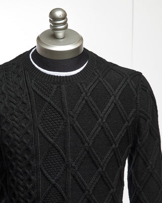John Varvatos Long Sleeve Mixed Cable Crew Neck Pullover Sweater Black  4