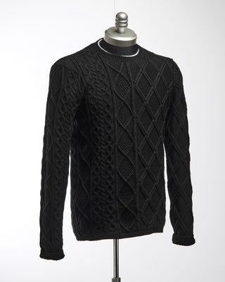 John Varvatos Long Sleeve Mixed Cable Crew Neck Pullover Sweater Black  5