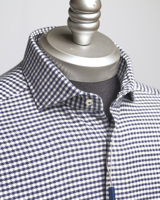 Emanuel Berg Gingham Brushed Flannel Twill Casual Shirt Navy  8