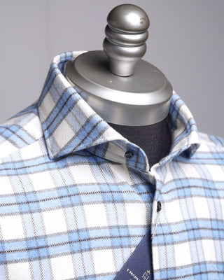 Emanuel Berg Soft Blue Brushed Flannel Check Twill Casual Shirt Blue  3
