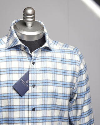 Emanuel Berg Soft Blue Brushed Flannel Check Twill Casual Shirt Blue  4
