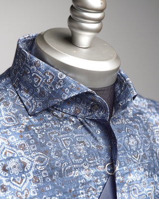 Emanuel Berg Sport Luxury Dobby Medallion Print Shirt Blue  2